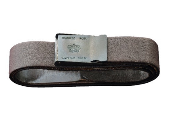 a folded leather belt with metal buckle