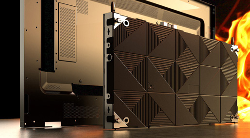 Flames behind display products